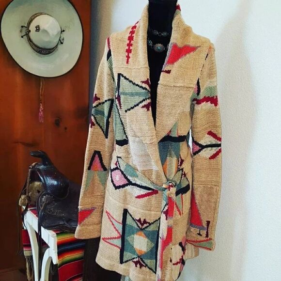 Ralph Lauren Handknit Southwestern Indian Blanket Patchwork Cardigan Sweater - Picture 6 of 16